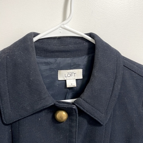 Ann Taylor Navy Lined Heavy Cotton / Canvas Coat with Gold Chain Accents - Picture 3 of 6